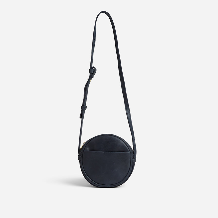 Kyah Full-Grain Leather Circle Crossbody Bag – Navy, Handcrafted in Ethiopia
