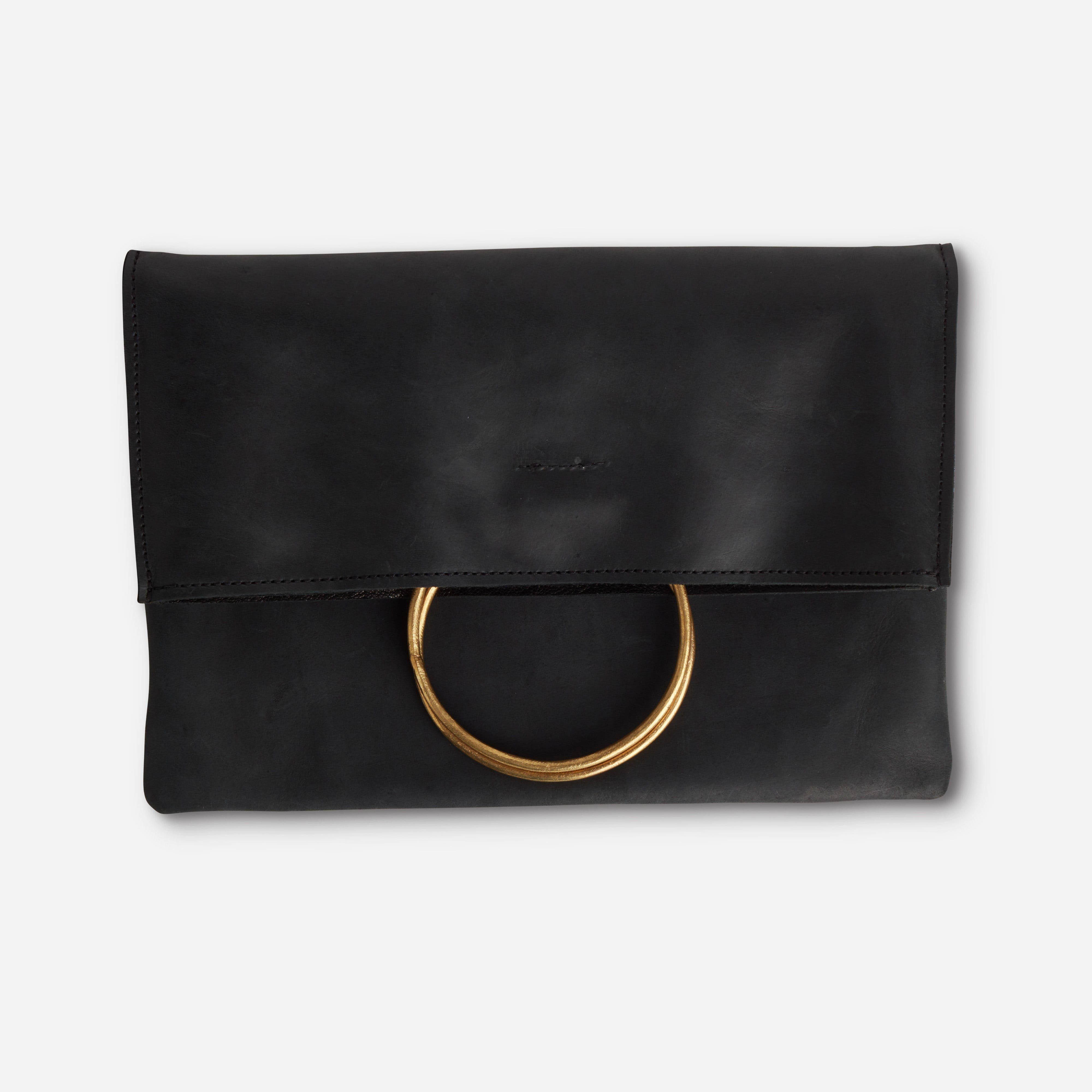 hobo sterling raine sterling leather foldover clutch bag Nyala Small Leather Folder Clutch- Black