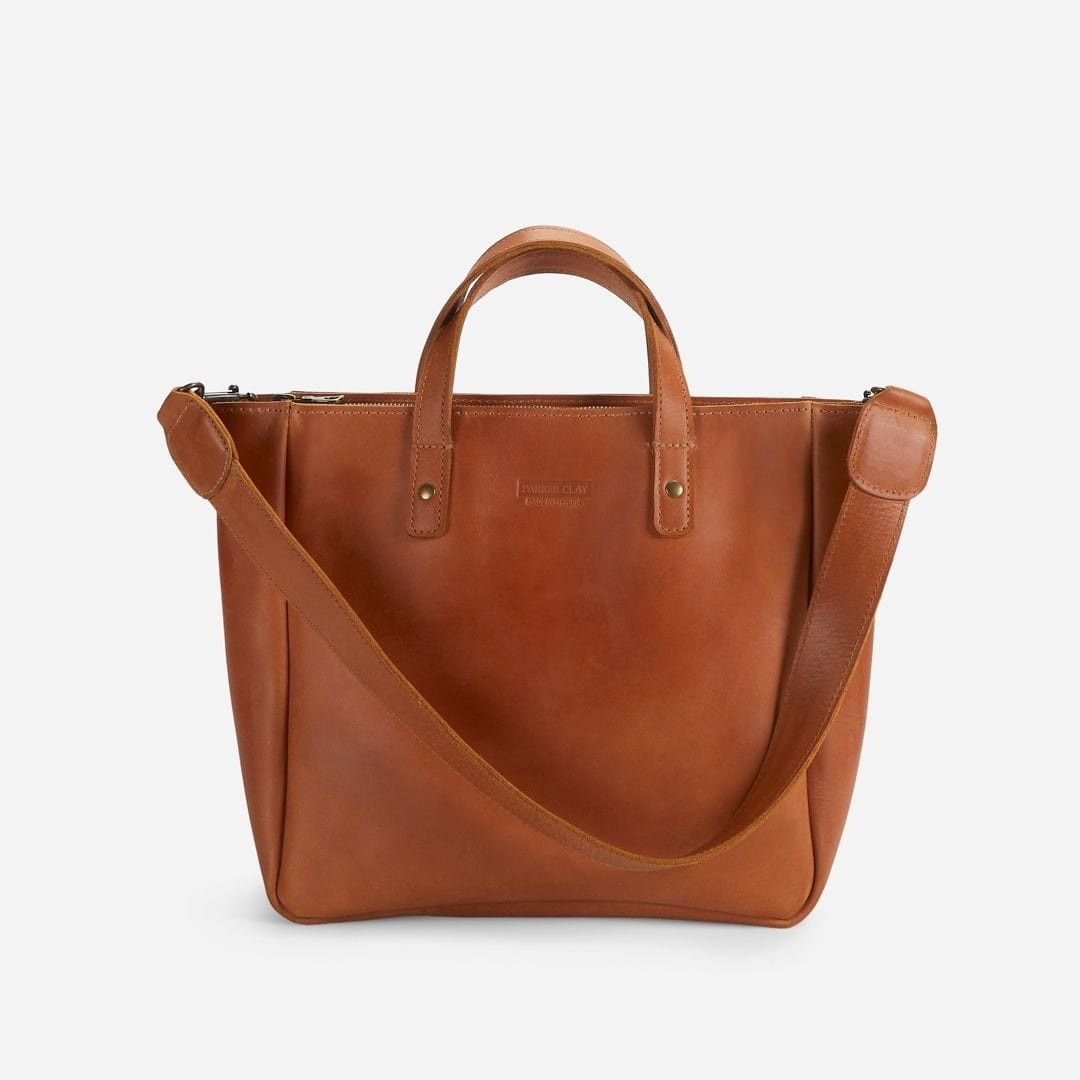 Merkato Small Zip Leather Tote - Rust Brown