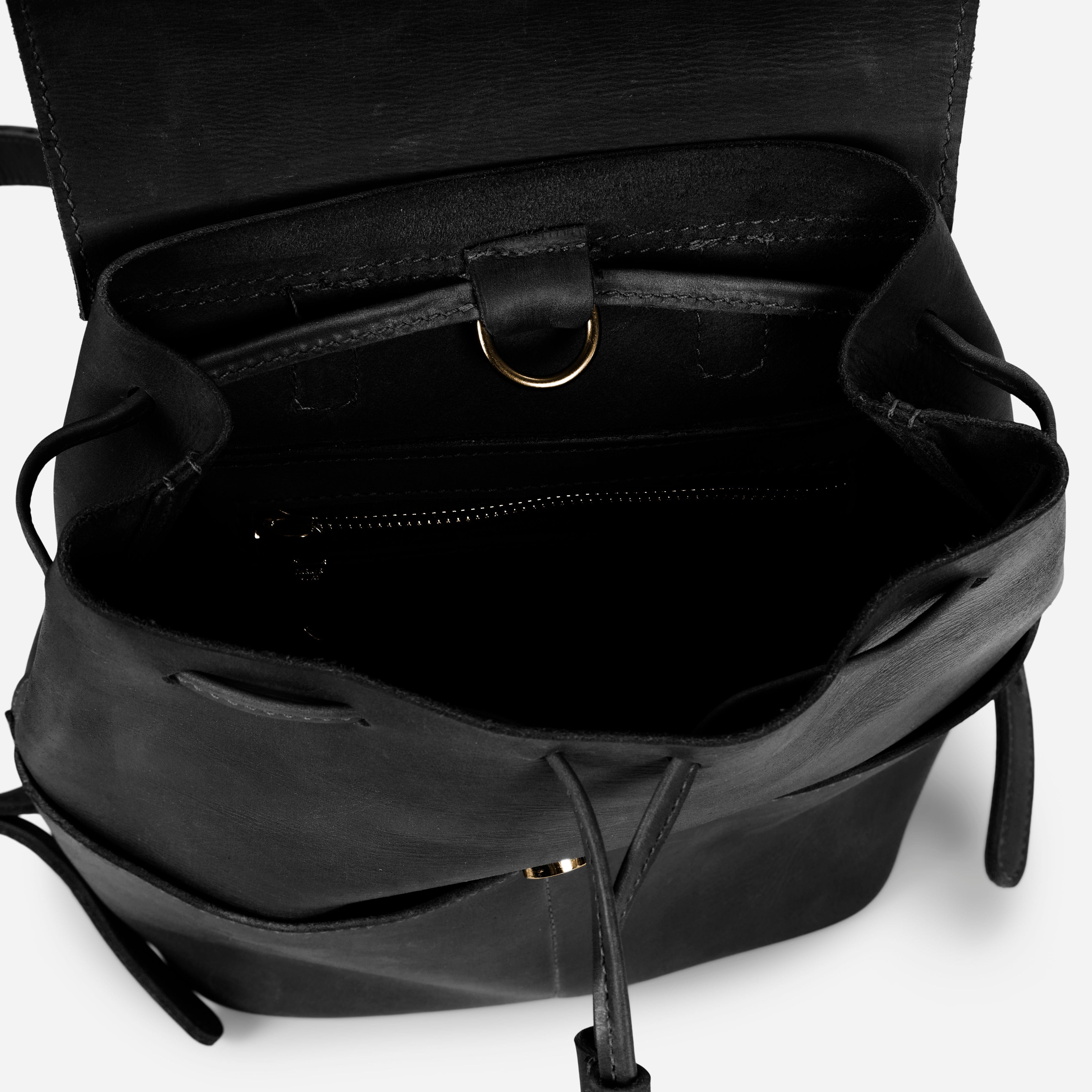 black leather drawstring backpack Abby Full-Grain Leather Drawstring Backpack – Black, Handcrafted in Ethiopia