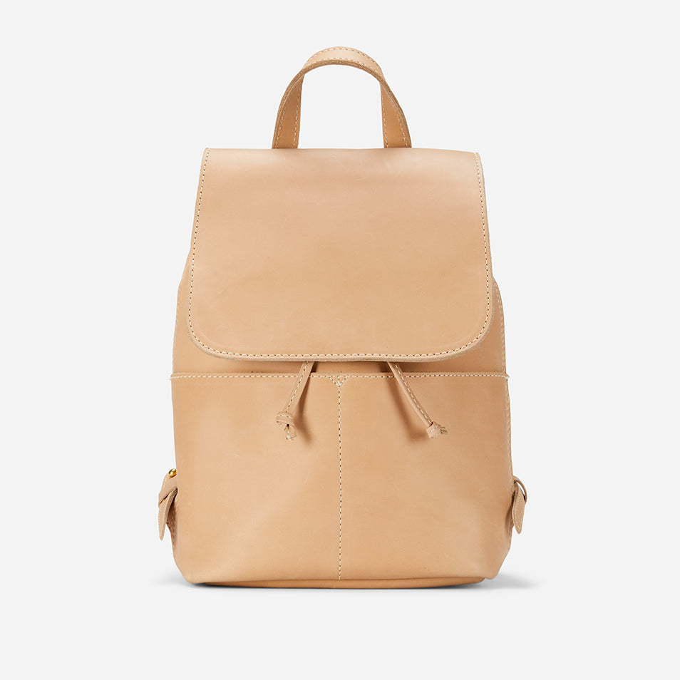 Abby Full-Grain Leather Drawstring Backpack – Sand, Handcrafted in Ethiopia
