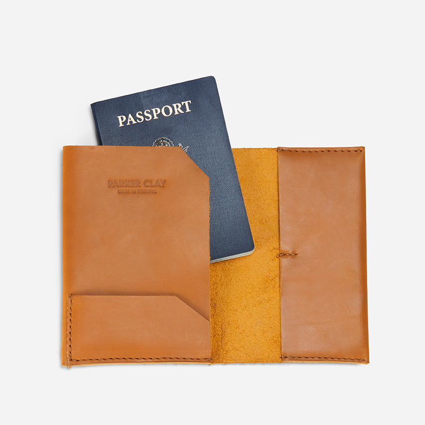 Addis Leather Passport Wallet - Rust Brown
