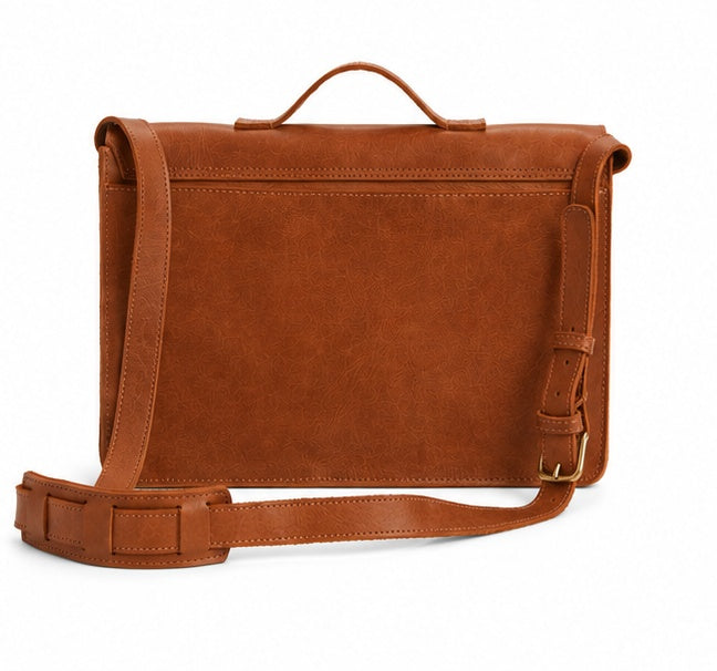 boxy, single-compartment brief with a top grab handle plus optional shoulder strap