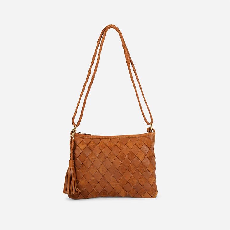 Maraki Woven Leather & Suede Crossbody - Rust Brown Suede