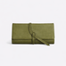 Parker Clay Salome full-grain leather foldover clutch in olive, exterior view showing wraparound tie strap