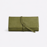 Parker Clay Salome full-grain leather foldover clutch in olive, exterior view showing wraparound tie strap