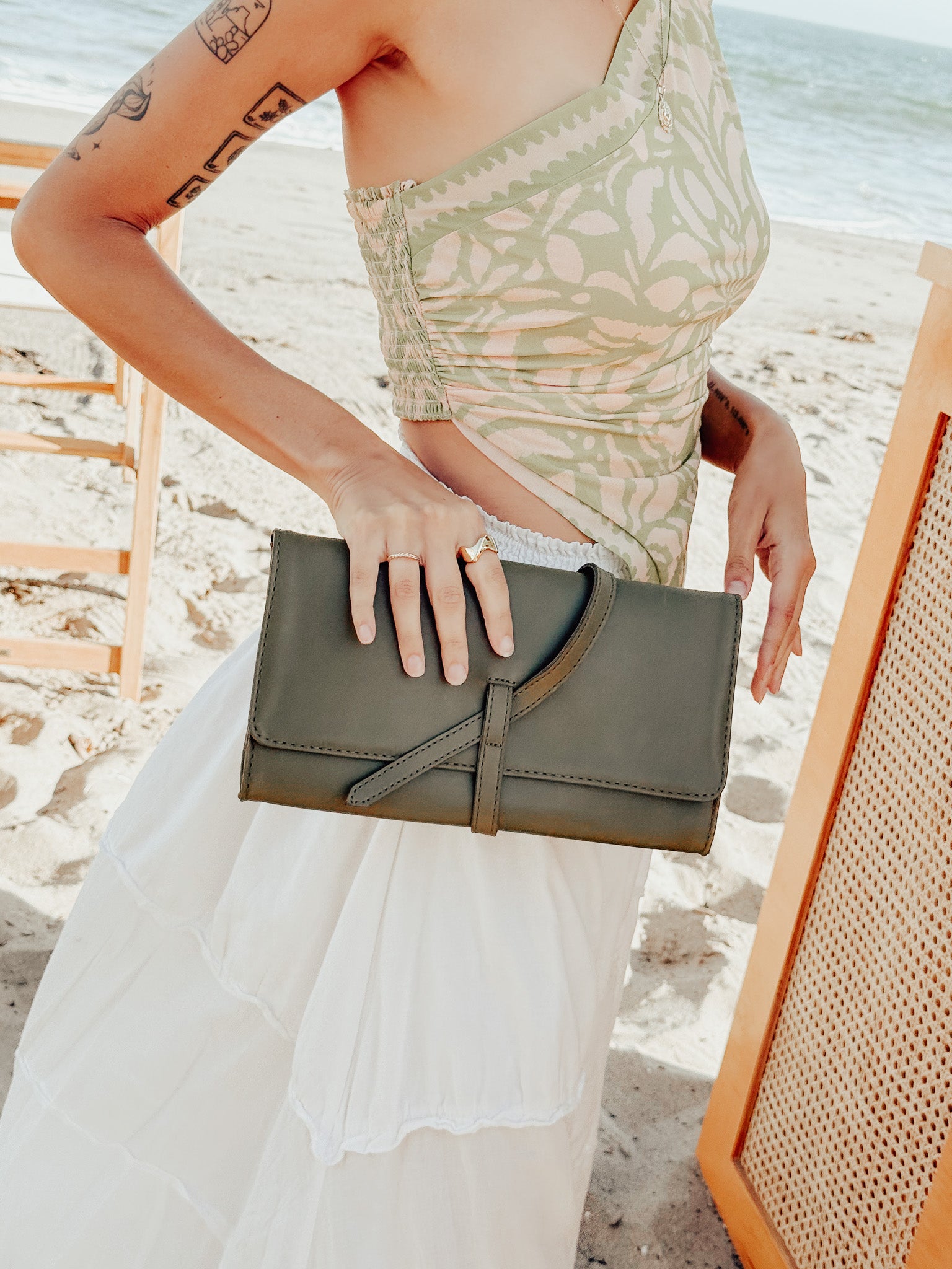 Salome Full-Grain Leather Foldover Clutch – Olive, Handcrafted in Ethiopia Clutch