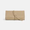 Parker Clay Salome full-grain leather foldover clutch in sand, exterior view showing wraparound tie strap