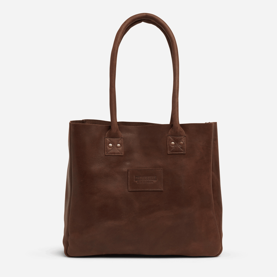 Suede Cognac Tote with Dark Brown Straps | Sourced from Local Artists | Sugarboo & Co.