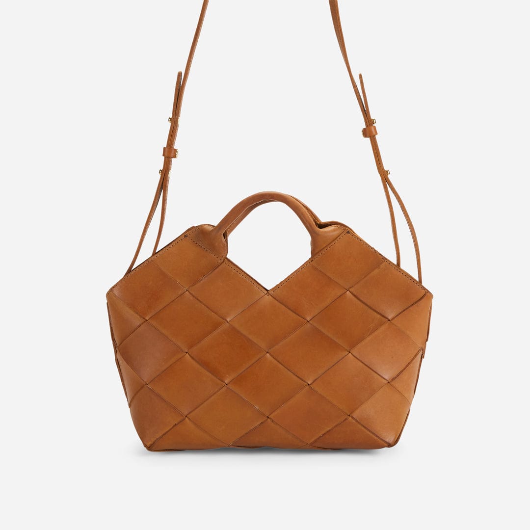 Acacia Leather Woven Handbag - Rust Brown