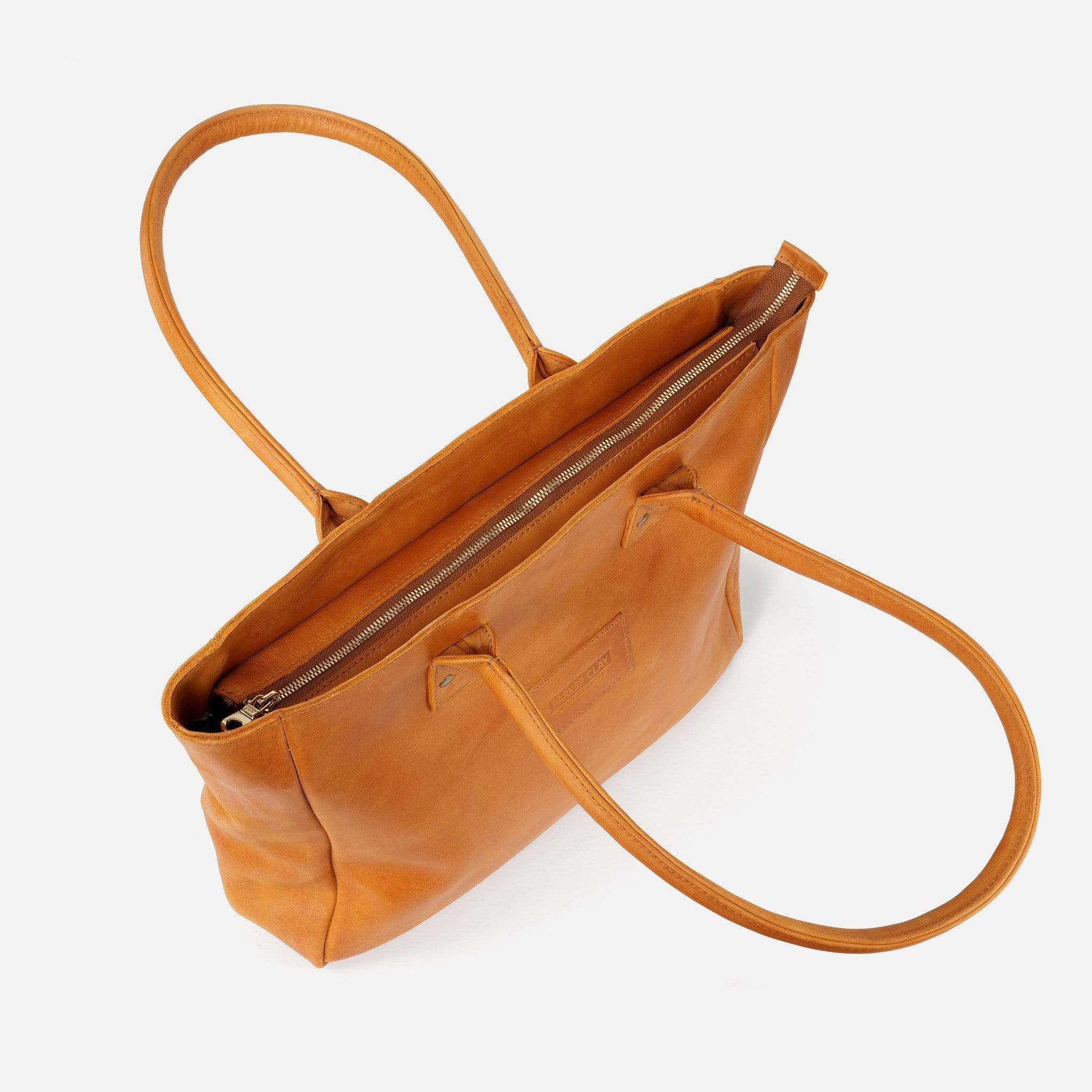 Merkato Signature Leather Zip Tote Bag - Rust Brown