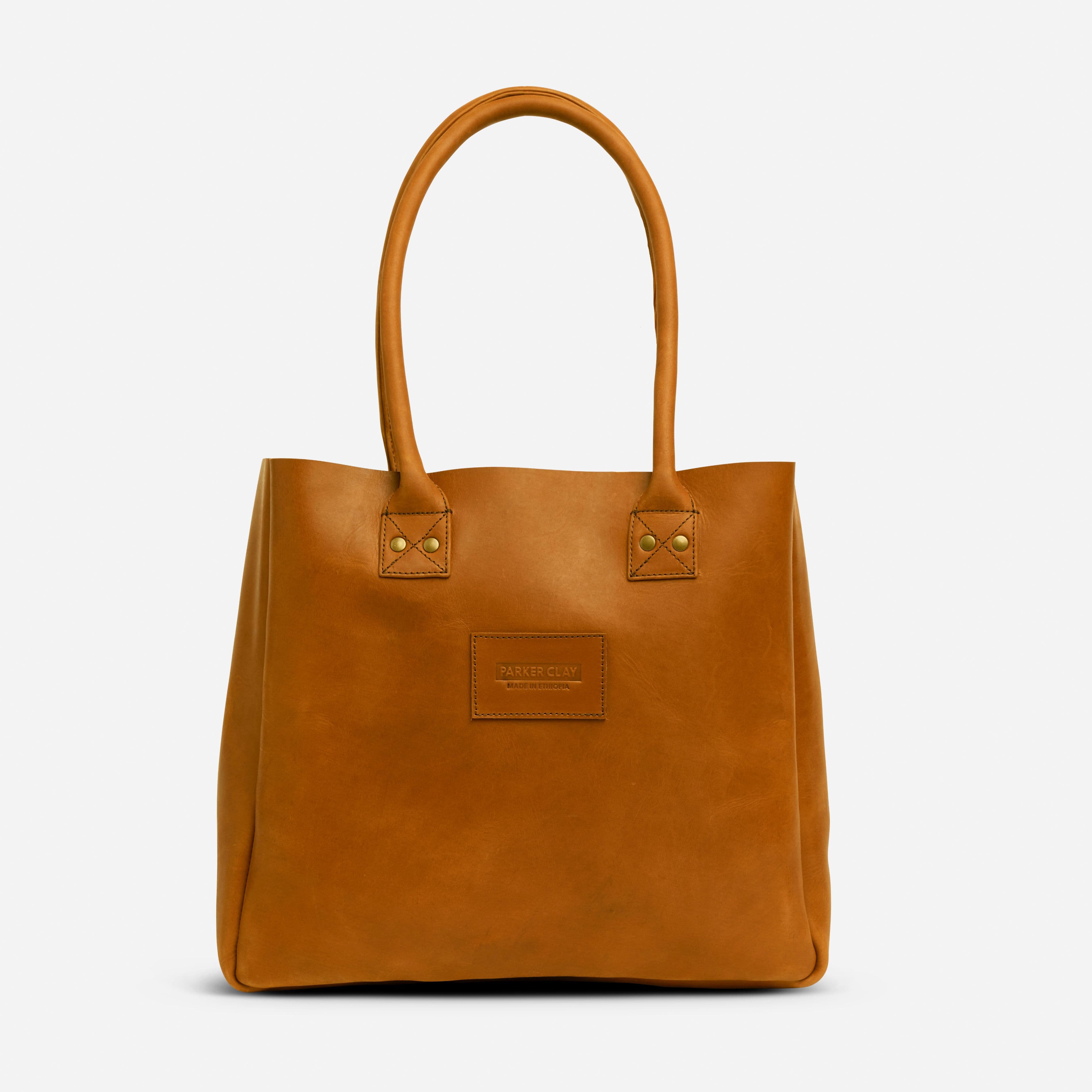 Merkato Signature Leather Tote Bag - Rust Brown