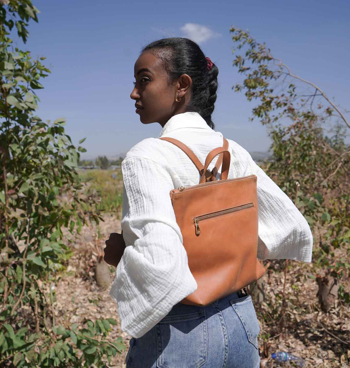 brown mini backpack Miramar Mini Full-Grain Leather Backpack – Handcrafted in Ethiopia