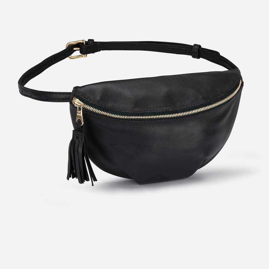 Vegan Leather Essentials Belt Bag in Black w/ Silver Hardware